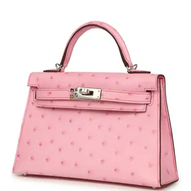 HERMÈS Hermes Kelly Sellier 20 Bubblegum Ostrich Boreal Palladium Hardware | Thumbnail 5 HERMÈS Hermes Kelly Sellier 20 Bubblegum Ostrich Boreal Palladium Hardware | Thumbnail 5