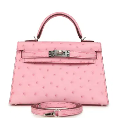 HERMÈS Hermes Kelly Sellier 20 Bubblegum Ostrich Boreal Palladium Hardware | Thumbnail 1 HERMÈS Hermes Kelly Sellier 20 Bubblegum Ostrich Boreal Palladium Hardware | Thumbnail 1