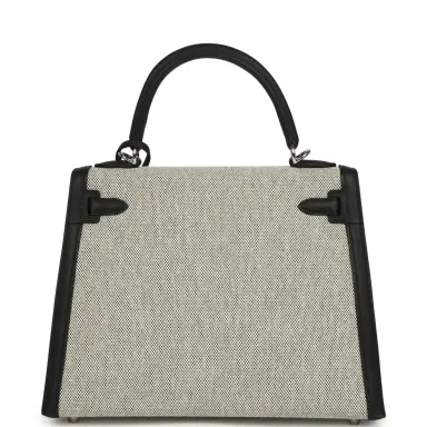 HERMÈS Hermes Kelly Sellier 25 Ecru & Black Toile H Canvas and Black Swift Palladium Hardware | Thumbnail 4 HERMÈS Hermes Kelly Sellier 25 Ecru & Black Toile H Canvas and Black Swift Palladium Hardware | Thumbnail 4