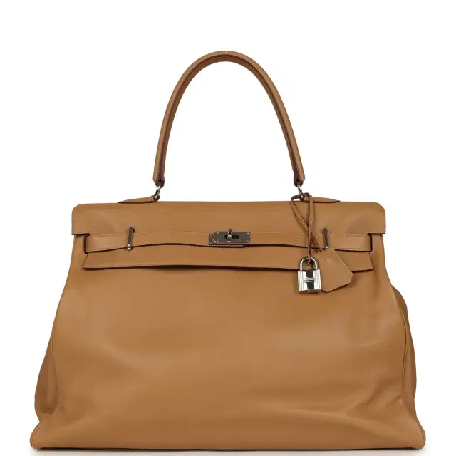 Pre-owned Hermes Kelly Relax 50 Camel Sikkim Palladium Hardware Pre-owned Hermes Kelly Relax 50 Camel Sikkim Palladium Hardware