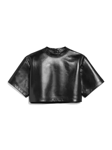 Balenciaga Cropped Lambskin T-Shirt | Thumbnail 1 Balenciaga Cropped Lambskin T-Shirt | Thumbnail 1
