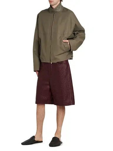 Bottega Veneta Men's Intrecciato Leather Shorts - Barolo | Thumbnail 2 Bottega Veneta Men's Intrecciato Leather Shorts - Barolo | Thumbnail 2