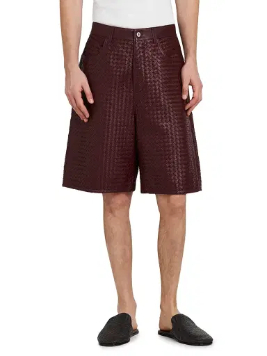 Bottega Veneta Men's Intrecciato Leather Shorts - Barolo | Thumbnail 3 Bottega Veneta Men's Intrecciato Leather Shorts - Barolo | Thumbnail 3