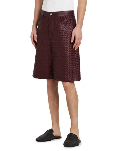 Bottega Veneta Men's Intrecciato Leather Shorts - Barolo | Thumbnail 4 Bottega Veneta Men's Intrecciato Leather Shorts - Barolo | Thumbnail 4