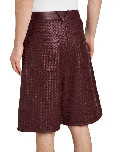Bottega Veneta Men's Intrecciato Leather Shorts - Barolo | Thumbnail 6 Bottega Veneta Men's Intrecciato Leather Shorts - Barolo | Thumbnail 6