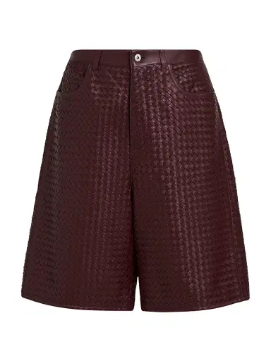 Bottega Veneta Men's Intrecciato Leather Shorts - Barolo | Thumbnail 1 Bottega Veneta Men's Intrecciato Leather Shorts - Barolo | Thumbnail 1