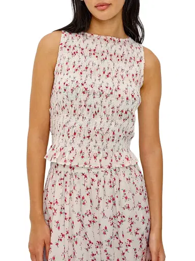 RAILS Women's Kane Floral Cotton Smocked Sleeveless Top - Rouge Romantic - Size Medium | Thumbnail 3 RAILS Women's Kane Floral Cotton Smocked Sleeveless Top - Rouge Romantic - Size Medium | Thumbnail 3