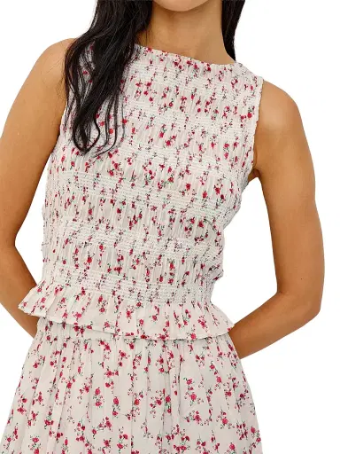 RAILS Women's Kane Floral Cotton Smocked Sleeveless Top - Rouge Romantic - Size Medium | Thumbnail 5 RAILS Women's Kane Floral Cotton Smocked Sleeveless Top - Rouge Romantic - Size Medium | Thumbnail 5