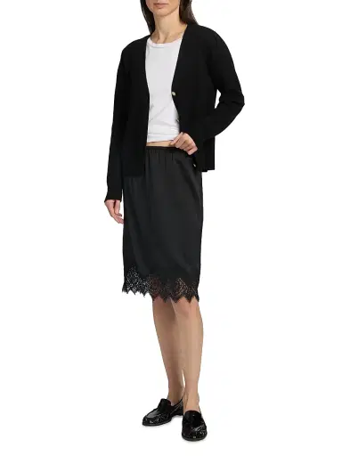 Nili Lotan Women's Thea Silk Lace-Hem Skirt - Black | Thumbnail 2 Nili Lotan Women's Thea Silk Lace-Hem Skirt - Black | Thumbnail 2