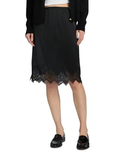 Nili Lotan Women's Thea Silk Lace-Hem Skirt - Black | Thumbnail 3 Nili Lotan Women's Thea Silk Lace-Hem Skirt - Black | Thumbnail 3