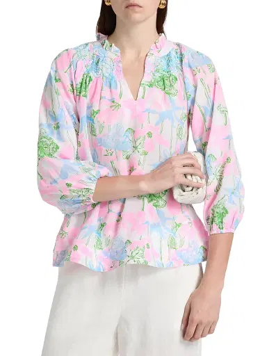 Lilly Pulitzer Women's Lourdes Floral Cotton-Blend Blouse | Thumbnail 3 Lilly Pulitzer Women's Lourdes Floral Cotton-Blend Blouse | Thumbnail 3
