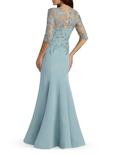 Mac Duggal Women's Floral-Embroidered Crepe Mermaid Gown | Thumbnail 2 Mac Duggal Women's Floral-Embroidered Crepe Mermaid Gown | Thumbnail 2