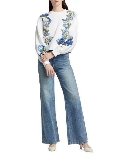 Alice + Olivia Women's Russell Floral Crewneck Sweatshirt - American Beauty Off White - Size Medium | Thumbnail 2 Alice + Olivia Women's Russell Floral Crewneck Sweatshirt - American Beauty Off White - Size Medium | Thumbnail 2