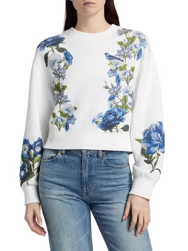 Alice + Olivia Women's Russell Floral Crewneck Sweatshirt - American Beauty Off White - Size Medium | Thumbnail 3 Alice + Olivia Women's Russell Floral Crewneck Sweatshirt - American Beauty Off White - Size Medium | Thumbnail 3