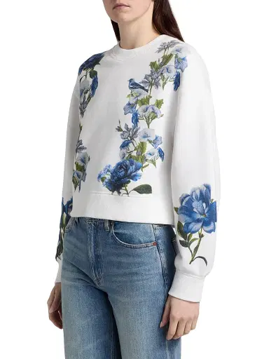Alice + Olivia Women's Russell Floral Crewneck Sweatshirt - American Beauty Off White - Size Medium | Thumbnail 4 Alice + Olivia Women's Russell Floral Crewneck Sweatshirt - American Beauty Off White - Size Medium | Thumbnail 4