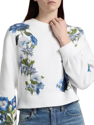 Alice + Olivia Women's Russell Floral Crewneck Sweatshirt - American Beauty Off White - Size Medium | Thumbnail 6 Alice + Olivia Women's Russell Floral Crewneck Sweatshirt - American Beauty Off White - Size Medium | Thumbnail 6