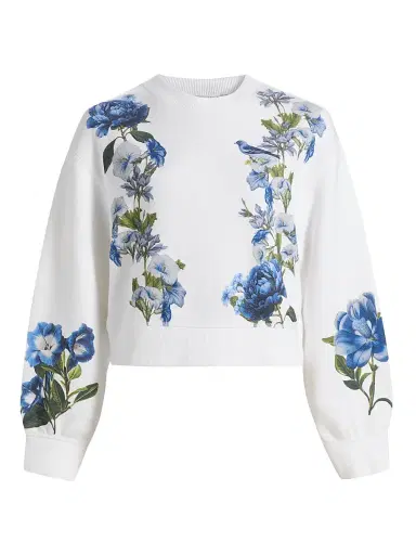 Alice + Olivia Women's Russell Floral Crewneck Sweatshirt - American Beauty Off White - Size Medium | Thumbnail 1 Alice + Olivia Women's Russell Floral Crewneck Sweatshirt - American Beauty Off White - Size Medium | Thumbnail 1