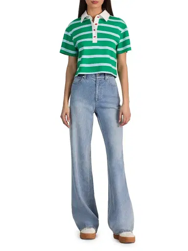 ALICE + OLIVIA Women's Lyle Striped Rugby Polo Top - Green Apple Carolina | Thumbnail 2 ALICE + OLIVIA Women's Lyle Striped Rugby Polo Top - Green Apple Carolina | Thumbnail 2