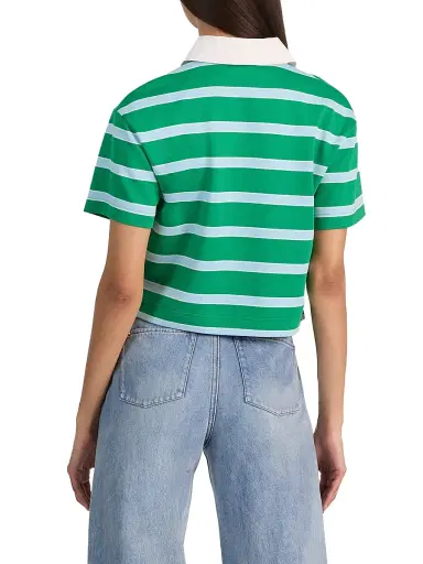 ALICE + OLIVIA Women's Lyle Striped Rugby Polo Top - Green Apple Carolina | Thumbnail 5 ALICE + OLIVIA Women's Lyle Striped Rugby Polo Top - Green Apple Carolina | Thumbnail 5