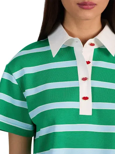 ALICE + OLIVIA Women's Lyle Striped Rugby Polo Top - Green Apple Carolina | Thumbnail 6 ALICE + OLIVIA Women's Lyle Striped Rugby Polo Top - Green Apple Carolina | Thumbnail 6