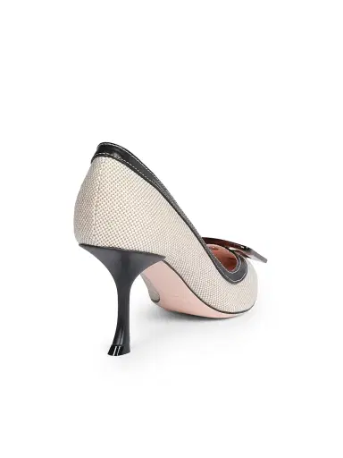 Roger Vivier Women's Viv In The City 65MM Cotton-Leather Pumps - Black Natural | Thumbnail 3 Roger Vivier Women's Viv In The City 65MM Cotton-Leather Pumps - Black Natural | Thumbnail 3