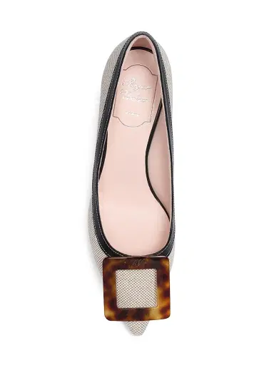 Roger Vivier Women's Viv In The City 65MM Cotton-Leather Pumps - Black Natural | Thumbnail 4 Roger Vivier Women's Viv In The City 65MM Cotton-Leather Pumps - Black Natural | Thumbnail 4