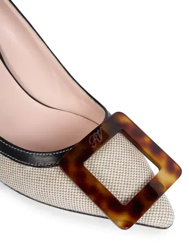 Roger Vivier Women's Viv In The City 65MM Cotton-Leather Pumps - Black Natural | Thumbnail 5 Roger Vivier Women's Viv In The City 65MM Cotton-Leather Pumps - Black Natural | Thumbnail 5