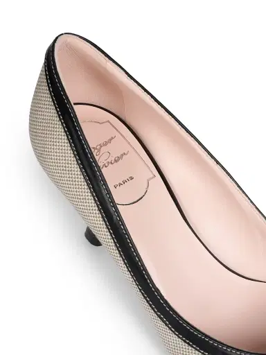 Roger Vivier Women's Viv In The City 65MM Cotton-Leather Pumps - Black Natural | Thumbnail 6 Roger Vivier Women's Viv In The City 65MM Cotton-Leather Pumps - Black Natural | Thumbnail 6