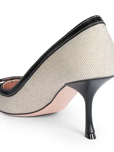 Roger Vivier Women's Viv In The City 65MM Cotton-Leather Pumps - Black Natural | Thumbnail 7 Roger Vivier Women's Viv In The City 65MM Cotton-Leather Pumps - Black Natural | Thumbnail 7