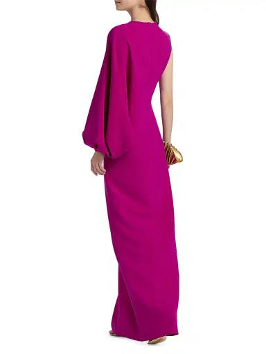 Amsale Women's Asymmetric Balloon-Sleeve Column Gown - Magenta | Thumbnail 5 Amsale Women's Asymmetric Balloon-Sleeve Column Gown - Magenta | Thumbnail 5