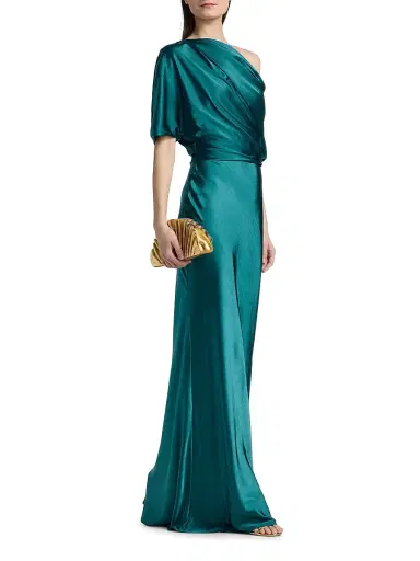 Amsale Women's Satin Dolman Mermaid Gown - Ocean | Thumbnail 2 Amsale Women's Satin Dolman Mermaid Gown - Ocean | Thumbnail 2