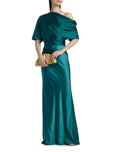 Amsale Women's Satin Dolman Mermaid Gown - Ocean | Thumbnail 3 Amsale Women's Satin Dolman Mermaid Gown - Ocean | Thumbnail 3