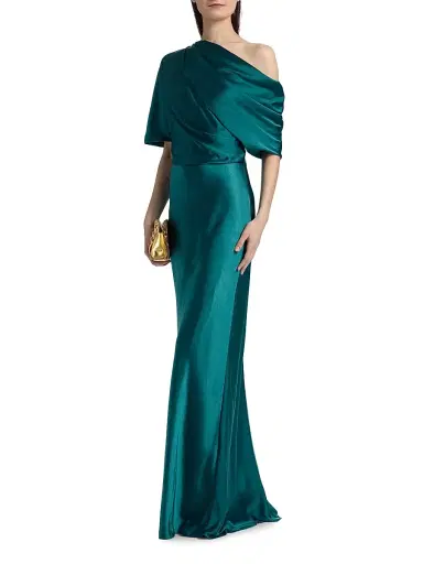 Amsale Women's Satin Dolman Mermaid Gown - Ocean | Thumbnail 4 Amsale Women's Satin Dolman Mermaid Gown - Ocean | Thumbnail 4