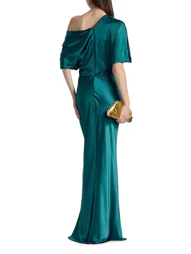 Amsale Women's Satin Dolman Mermaid Gown - Ocean | Thumbnail 5 Amsale Women's Satin Dolman Mermaid Gown - Ocean | Thumbnail 5