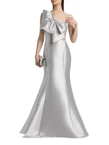 Amsale Women's Metallic Satin Bow Mermaid Gown - Platinum | Thumbnail 3 Amsale Women's Metallic Satin Bow Mermaid Gown - Platinum | Thumbnail 3