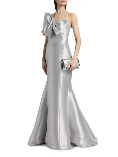 Amsale Women's Metallic Satin Bow Mermaid Gown - Platinum | Thumbnail 4 Amsale Women's Metallic Satin Bow Mermaid Gown - Platinum | Thumbnail 4