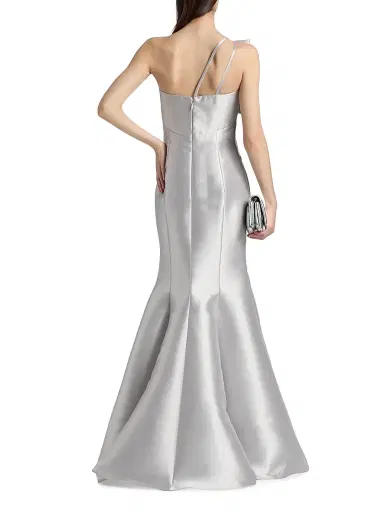Amsale Women's Metallic Satin Bow Mermaid Gown - Platinum | Thumbnail 5 Amsale Women's Metallic Satin Bow Mermaid Gown - Platinum | Thumbnail 5