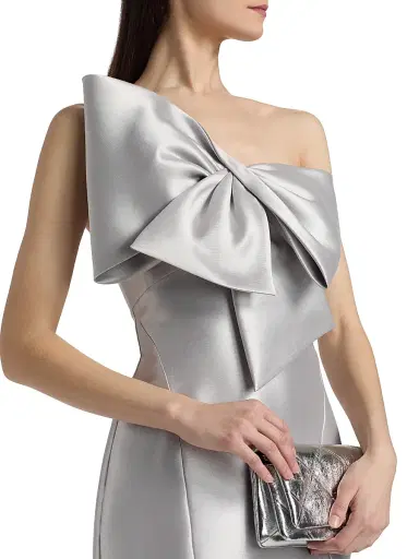 Amsale Women's Metallic Satin Bow Mermaid Gown - Platinum | Thumbnail 6 Amsale Women's Metallic Satin Bow Mermaid Gown - Platinum | Thumbnail 6