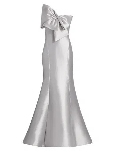 Amsale Women's Metallic Satin Bow Mermaid Gown - Platinum | Thumbnail 1 Amsale Women's Metallic Satin Bow Mermaid Gown - Platinum | Thumbnail 1
