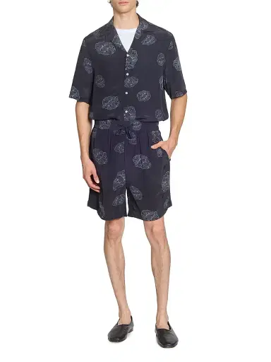 Officine Générale Men's Eren Crepe Cloud Lines Short-Sleeve Shirt - Black Cream | Thumbnail 2 Officine Générale Men's Eren Crepe Cloud Lines Short-Sleeve Shirt - Black Cream | Thumbnail 2