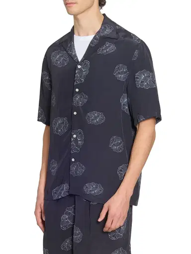 Officine Générale Men's Eren Crepe Cloud Lines Short-Sleeve Shirt - Black Cream | Thumbnail 4 Officine Générale Men's Eren Crepe Cloud Lines Short-Sleeve Shirt - Black Cream | Thumbnail 4