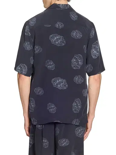 Officine Générale Men's Eren Crepe Cloud Lines Short-Sleeve Shirt - Black Cream | Thumbnail 5 Officine Générale Men's Eren Crepe Cloud Lines Short-Sleeve Shirt - Black Cream | Thumbnail 5
