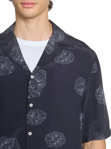 Officine Générale Men's Eren Crepe Cloud Lines Short-Sleeve Shirt - Black Cream | Thumbnail 6 Officine Générale Men's Eren Crepe Cloud Lines Short-Sleeve Shirt - Black Cream | Thumbnail 6
