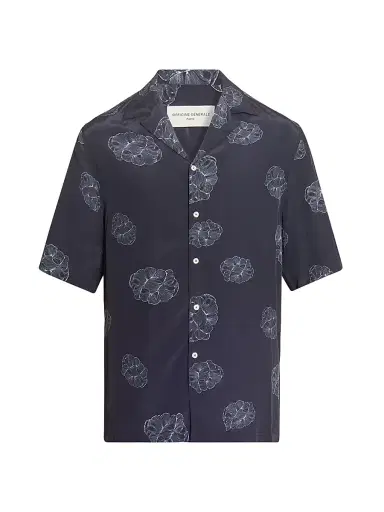 Officine Générale Men's Eren Crepe Cloud Lines Short-Sleeve Shirt - Black Cream | Thumbnail 1 Officine Générale Men's Eren Crepe Cloud Lines Short-Sleeve Shirt - Black Cream | Thumbnail 1
