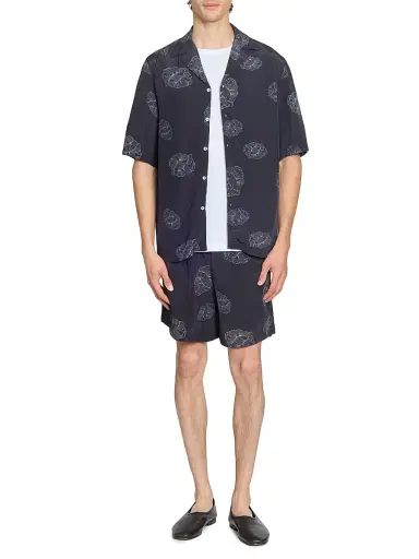Officine Générale Men's Fynn Crepe Cloud Lines Shorts - Black Cream | Thumbnail 2 Officine Générale Men's Fynn Crepe Cloud Lines Shorts - Black Cream | Thumbnail 2