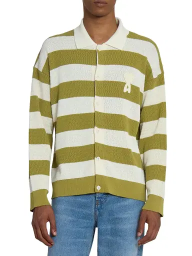 AMI PARIS Men's Striped Cotton Cardigan | Thumbnail 3 AMI PARIS Men's Striped Cotton Cardigan | Thumbnail 3