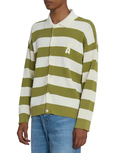 AMI PARIS Men's Striped Cotton Cardigan | Thumbnail 4 AMI PARIS Men's Striped Cotton Cardigan | Thumbnail 4