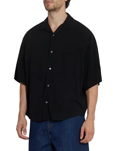 AMI Paris Men's Boxy Short-Sleeve Camp-Collar Shirt - Noir | Thumbnail 4 AMI Paris Men's Boxy Short-Sleeve Camp-Collar Shirt - Noir | Thumbnail 4
