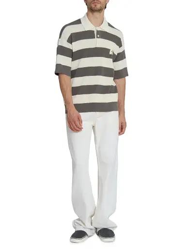 AMI PARIS Men's Rugby Stripe Cotton Polo Shirt | Thumbnail 2 AMI PARIS Men's Rugby Stripe Cotton Polo Shirt | Thumbnail 2