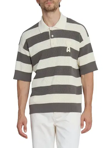 AMI PARIS Men's Rugby Stripe Cotton Polo Shirt | Thumbnail 3 AMI PARIS Men's Rugby Stripe Cotton Polo Shirt | Thumbnail 3